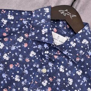 Emanuel Berg Button Down Shirt Mens Modern Fit Navy Blue Excellent Floral Print